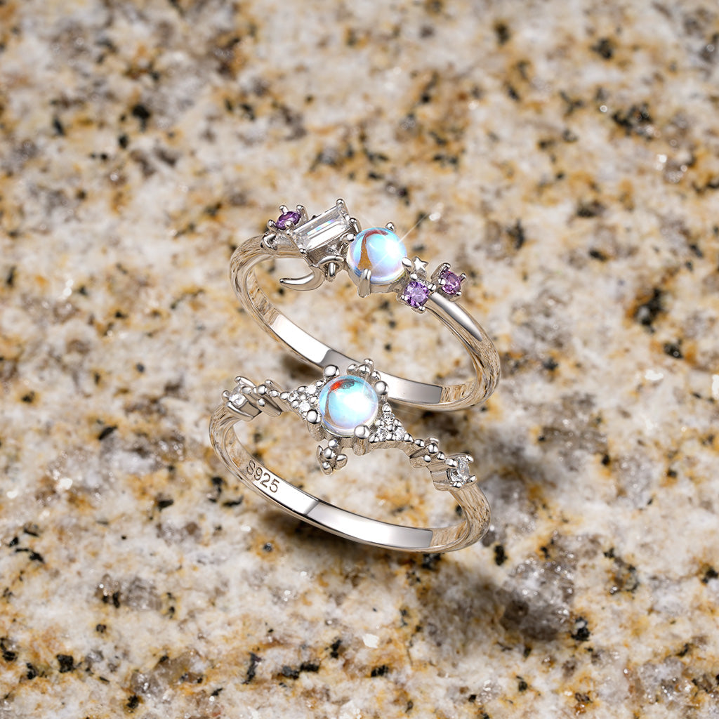 Gnoce Shining Moonstone Star Moon Ring_3