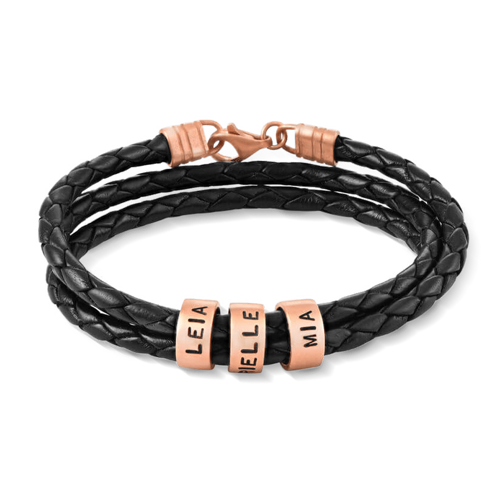 Gnoce Hip-hop Braided Leather Magnetic Clasp Multi-layer Engravable Bracelet_1