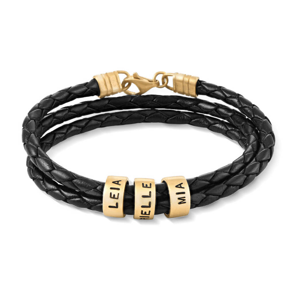Gnoce Hip-hop Braided Leather Magnetic Clasp Multi-layer Engravable Bracelet_2
