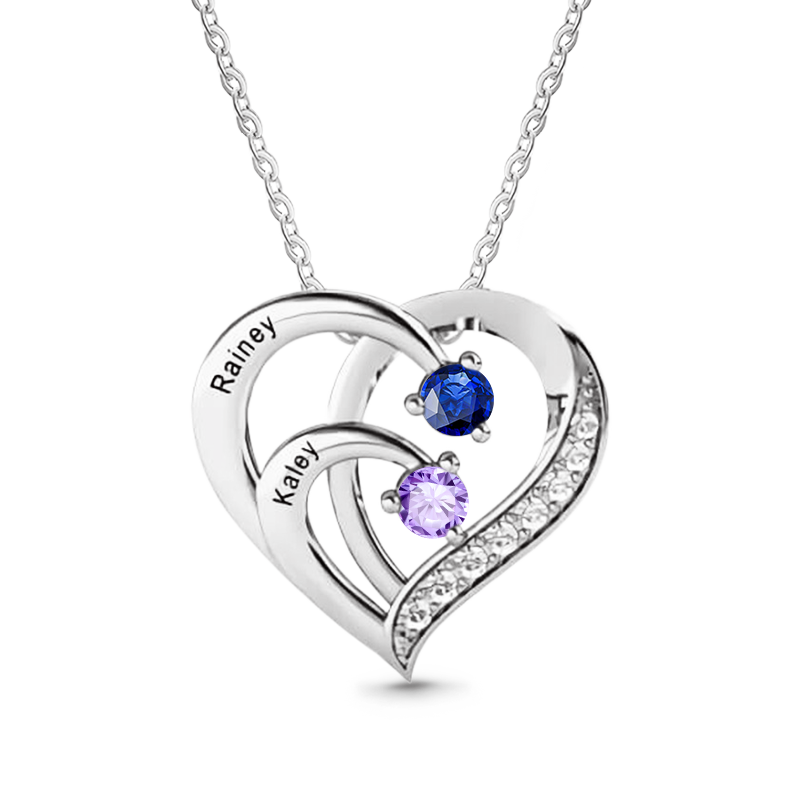 Gnoce Personalized Heart Necklace with 1-4 Birthstone and 1-4 Name_6