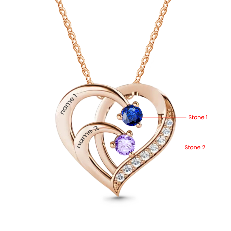 Gnoce Personalized Heart Necklace with 1-4 Birthstone and 1-4 Name_2