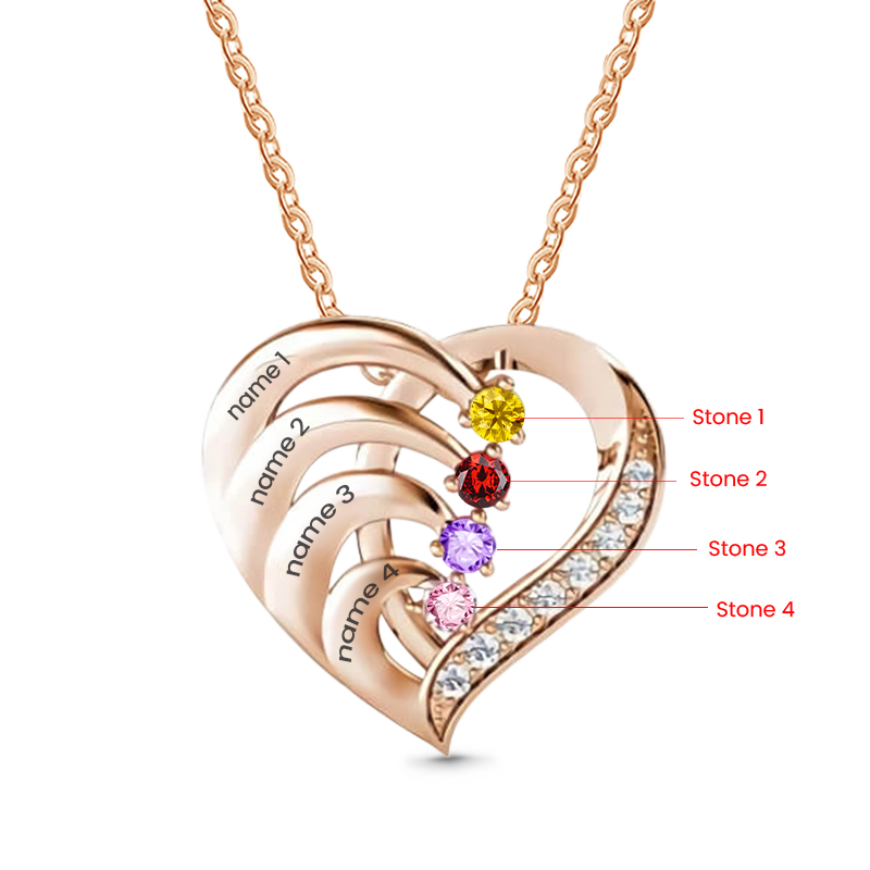 Gnoce Personalized Heart Necklace with 1-4 Birthstone and 1-4 Name_4