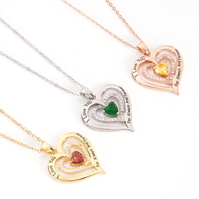 Gnoce "I Love You" Heart Birthstone Necklace_4