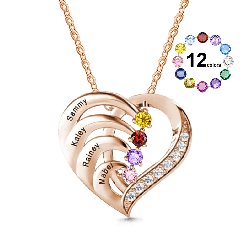 Gnoce Personalized Heart Necklace with 1-4 Birthstone and 1-4 Name_1