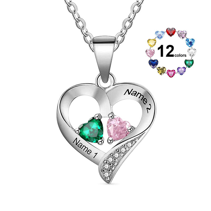 Gnoce Double Heart Engravable Birthstone Diamonds Necklace_1