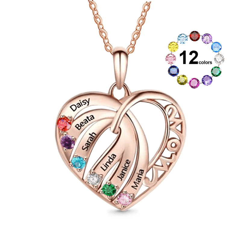 Gnoce Engravable Family Name 'MOM' Heart Necklace_1