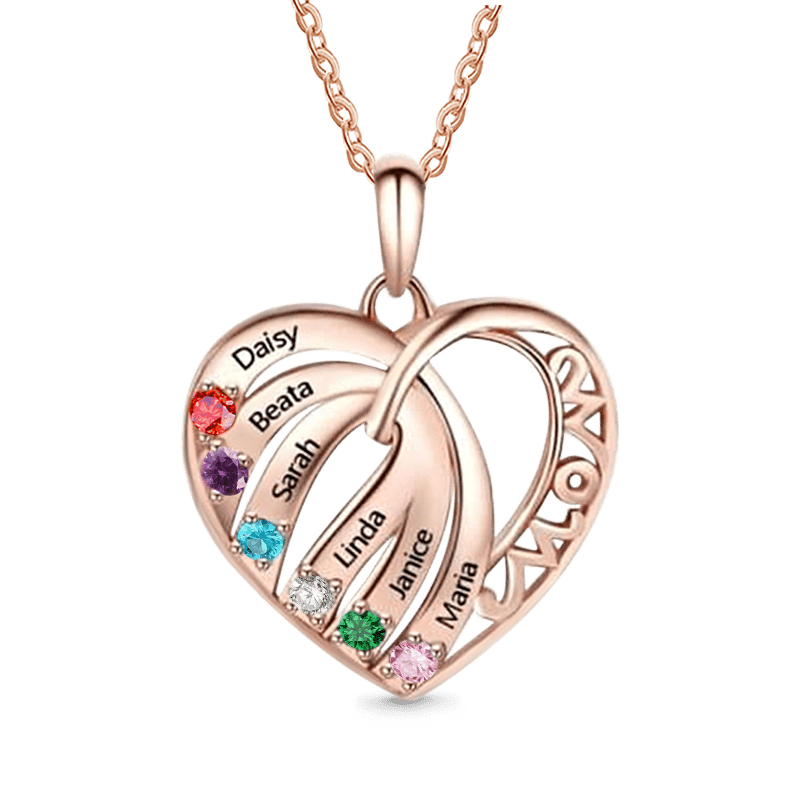Gnoce Engravable Family Name 'MOM' Heart Necklace_2