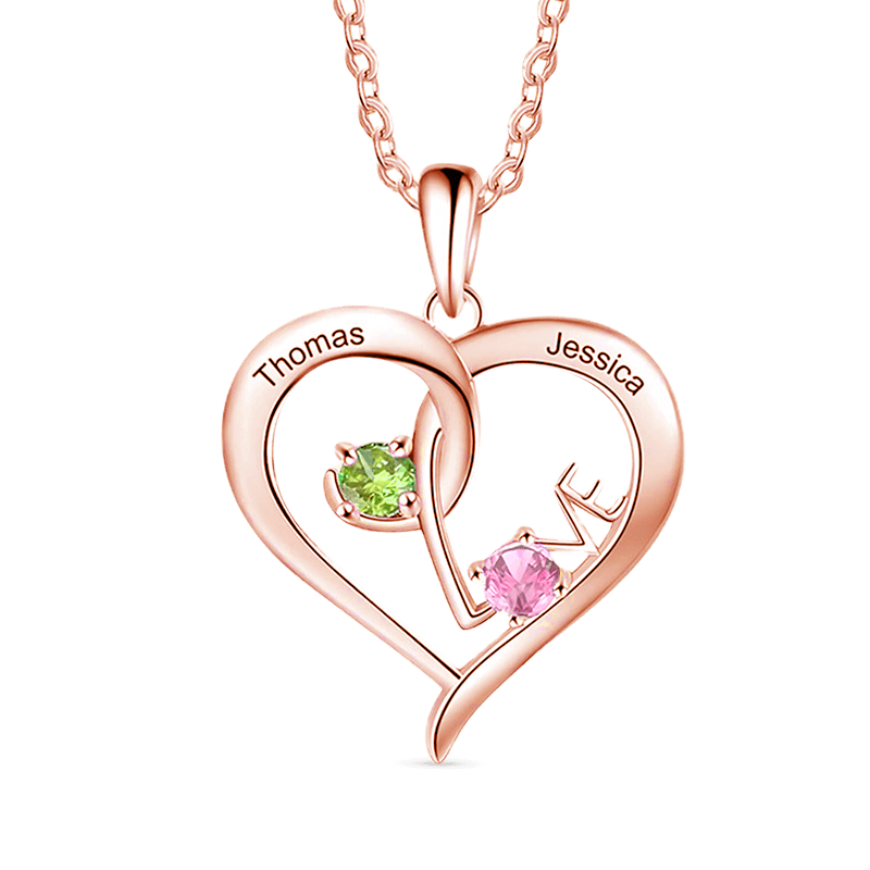 Gnoce Simple Love Interlaced Heart Birthstone Necklace_4