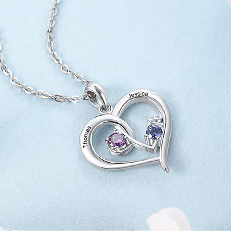 Gnoce Simple Love Interlaced Heart Birthstone Necklace_5