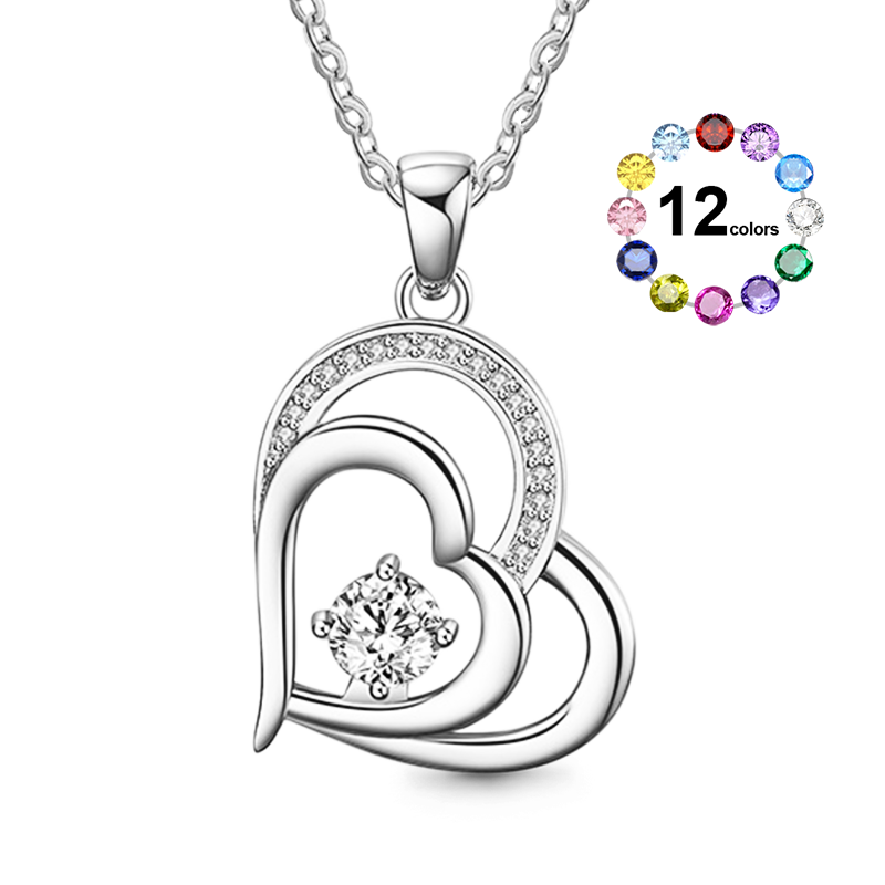 Gnoce Simple Double Love Heart Birthstone Necklace_1