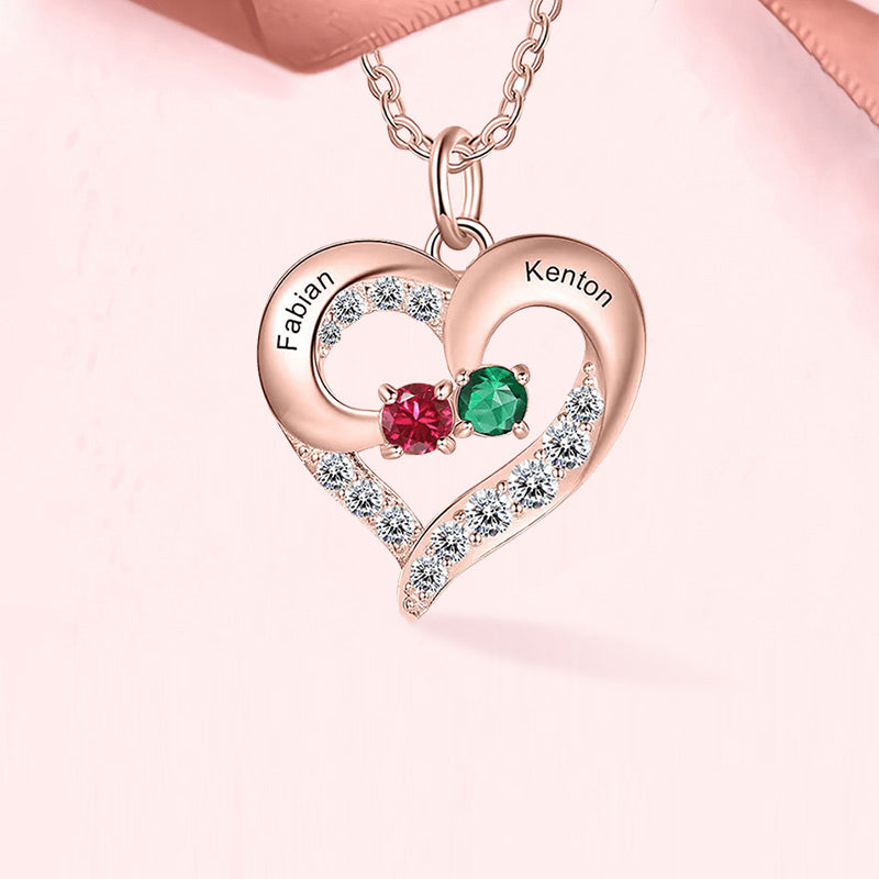 Gnoce Diamonds Love Heart Necklace with 1-5 Birthstones_6