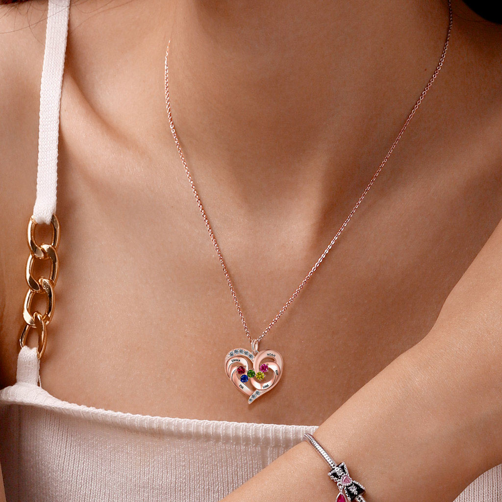 Gnoce Diamonds Love Heart Necklace with 1-5 Birthstones_8