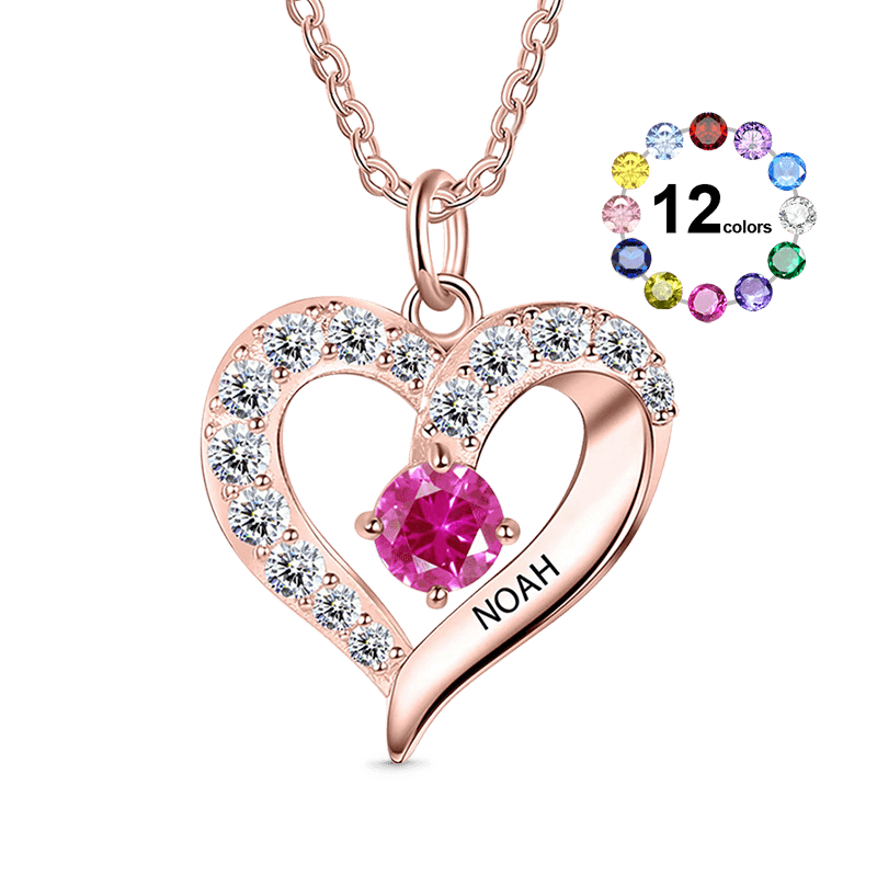 Gnoce Diamonds Love Heart Necklace with 1-5 Birthstones_1