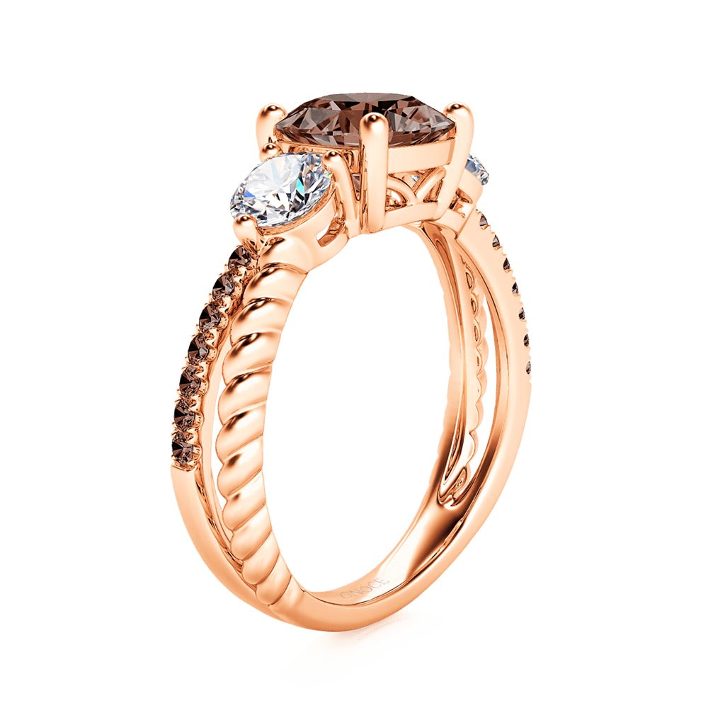 Gnoce Cushion Brown Split Shank Three-stone Engagement Ring_2
