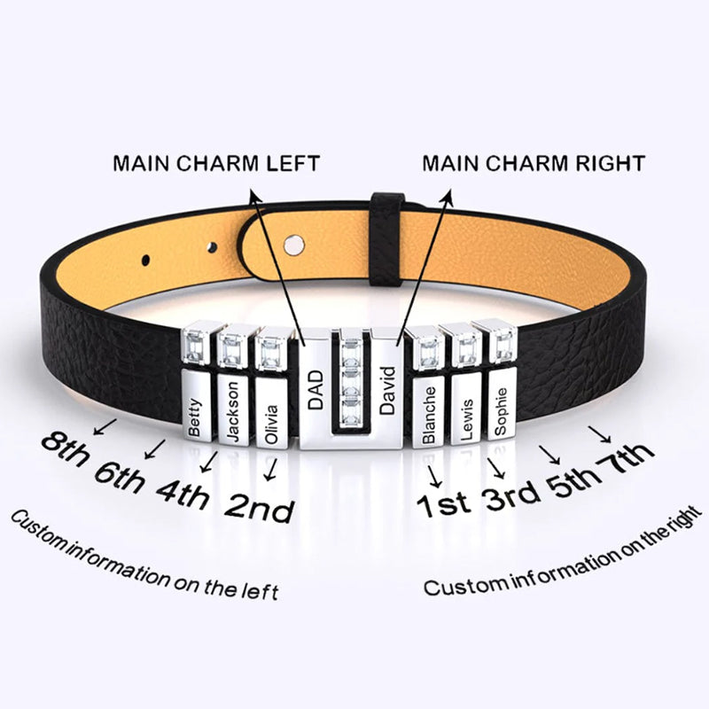 Gnoce Black Punk DIY Leather Personalized Bracelet with 2-8 Clasp_5