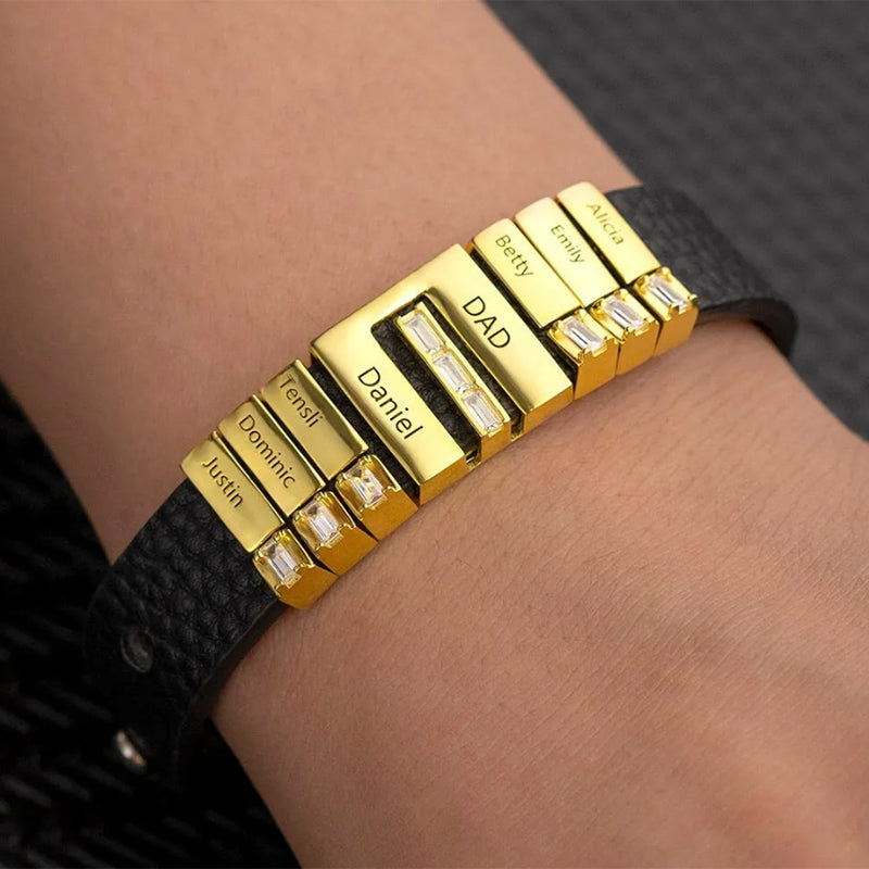 Gnoce Black Punk DIY Leather Personalized Bracelet with 2-8 Clasp_6