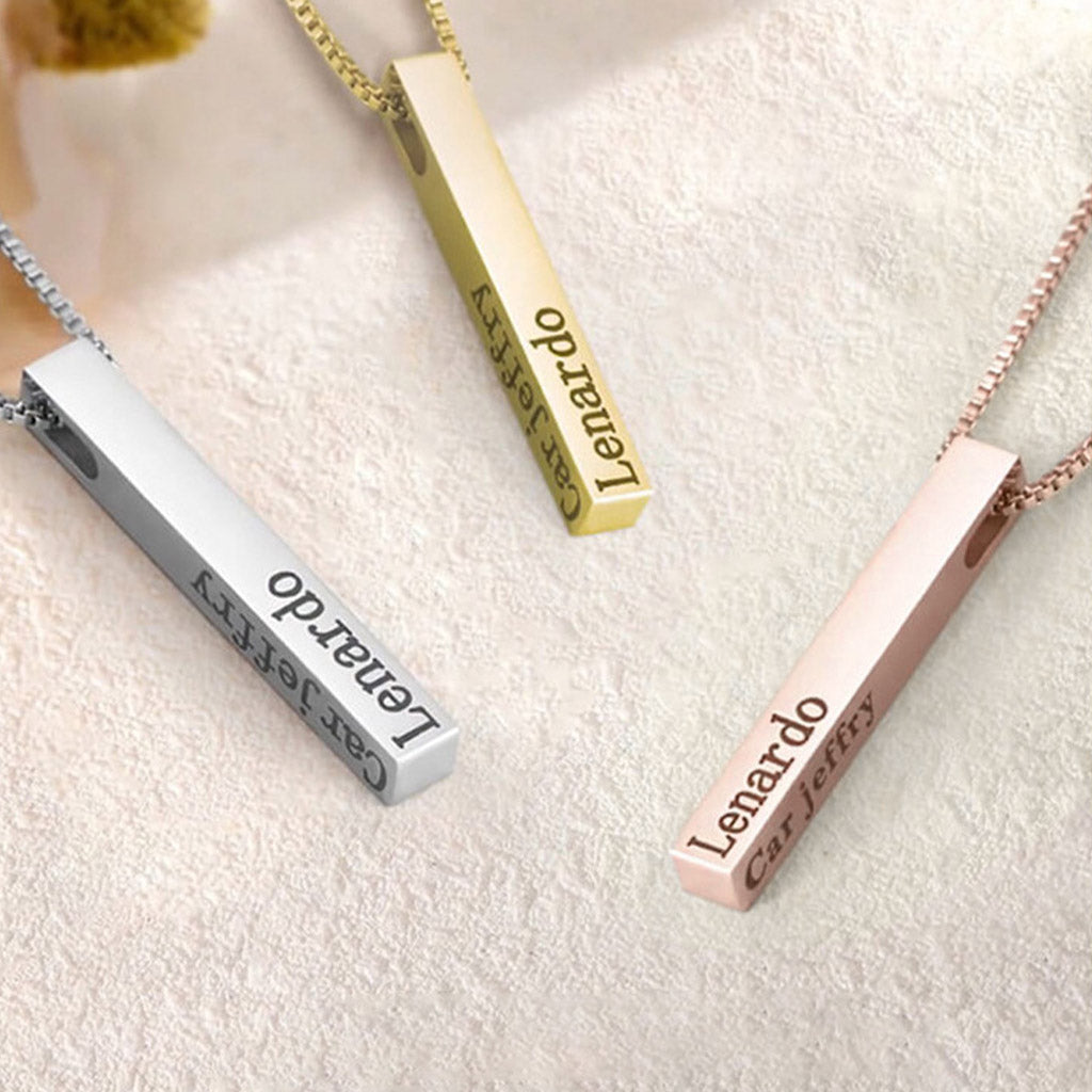 Gnoce Three-dimensional Column Engravable Three-color Necklace_4