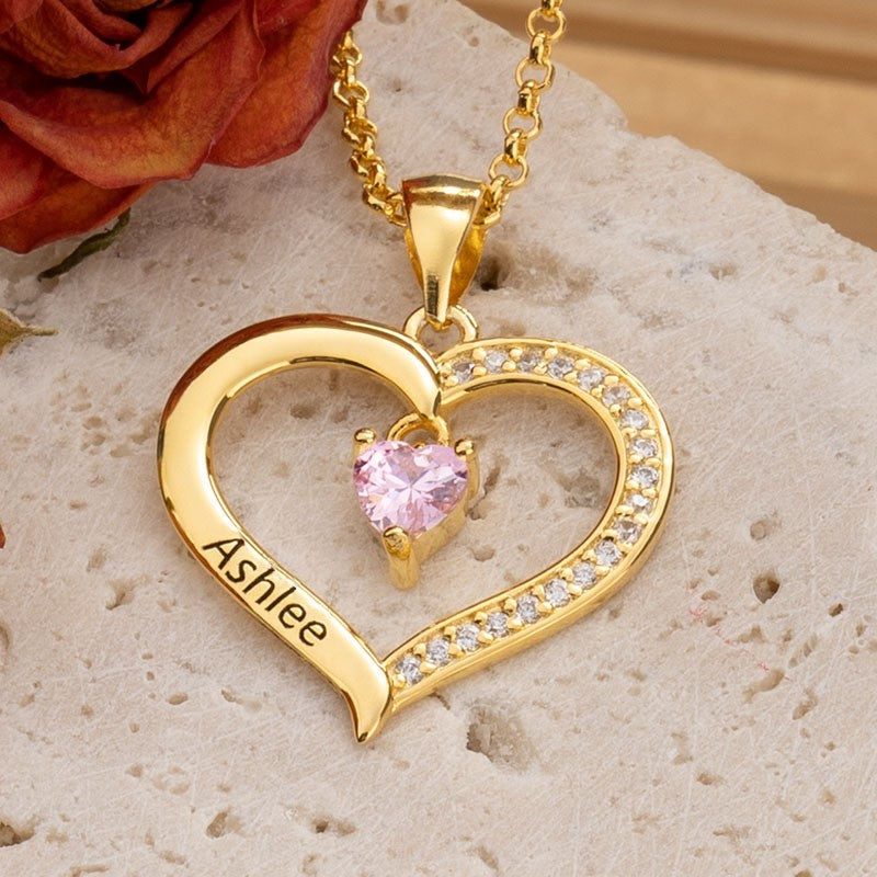 Gnoce Heart Engravable Birthstone Necklace_5