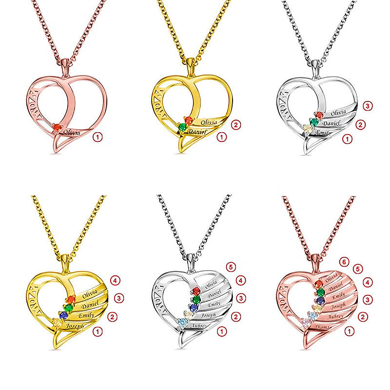 Gnoce MOM Heart Memory Necklace with 1-6 Birthstones_5