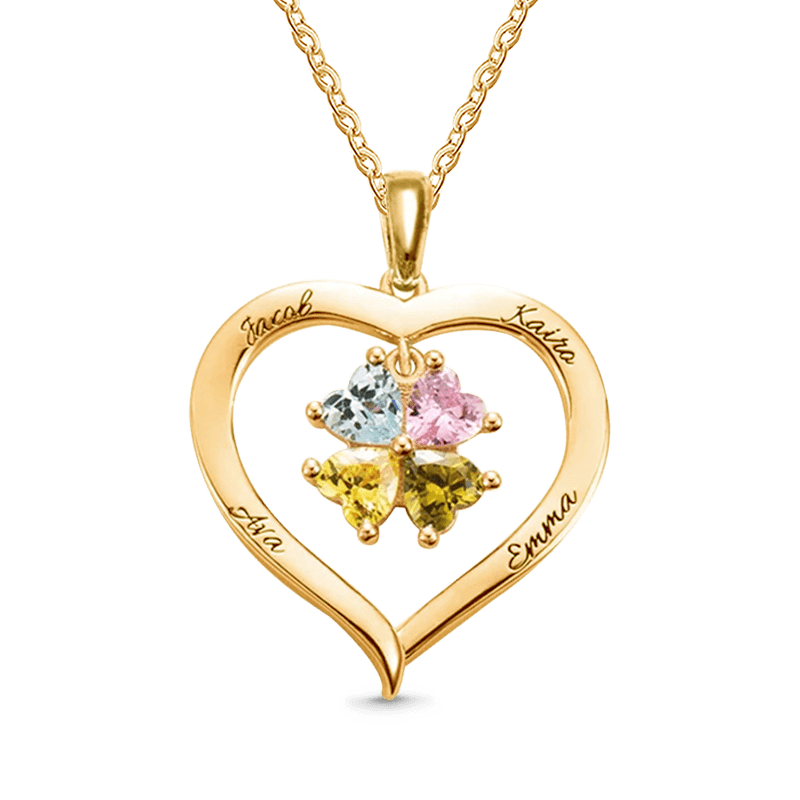 Gnoce Hollow Love Heart Necklace with 2-8 Birthstones_4