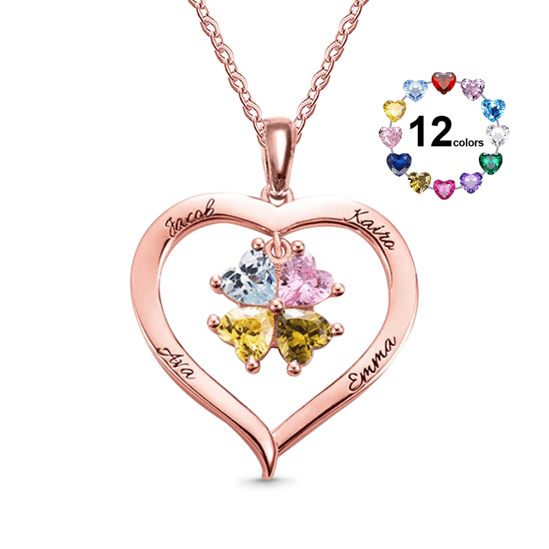 Gnoce Hollow Love Heart Necklace with 2-8 Birthstones_1