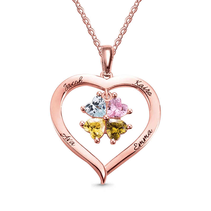Gnoce Hollow Love Heart Necklace with 2-8 Birthstones_2