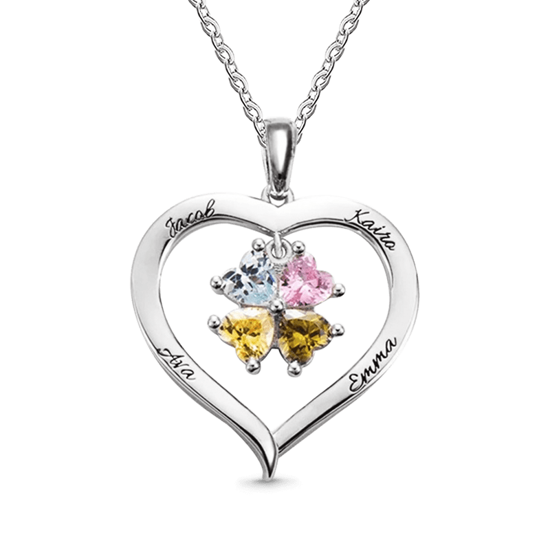 Gnoce Hollow Love Heart Necklace with 2-8 Birthstones_3