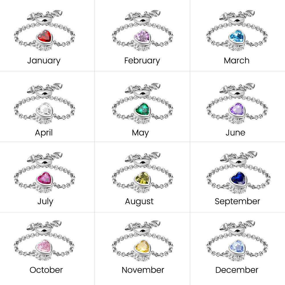 Gnoce Heart Birthstone Mother Adjustable Chain Ring_3