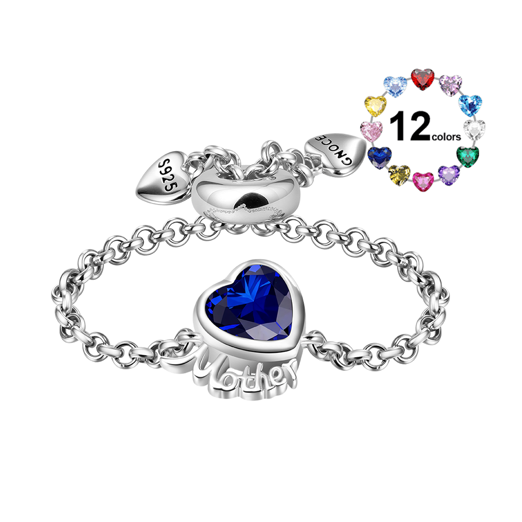 Gnoce Heart Birthstone Mother Adjustable Chain Ring_2