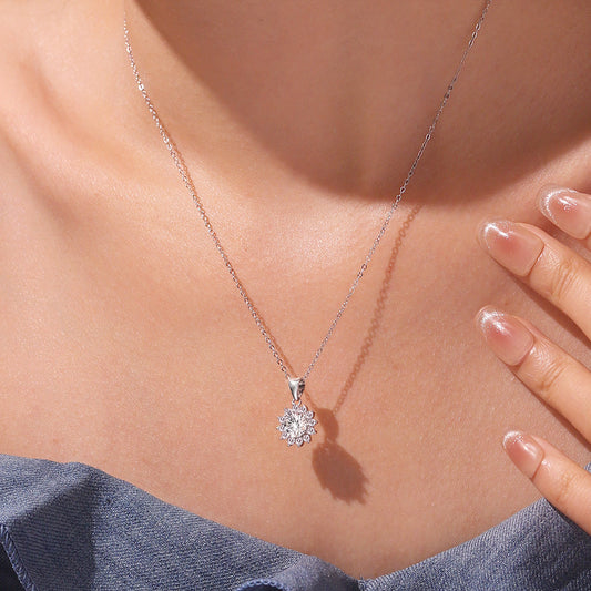 Gnoce Timeless 925S & VVS Moissanite Sunflower Pendant Necklace_6
