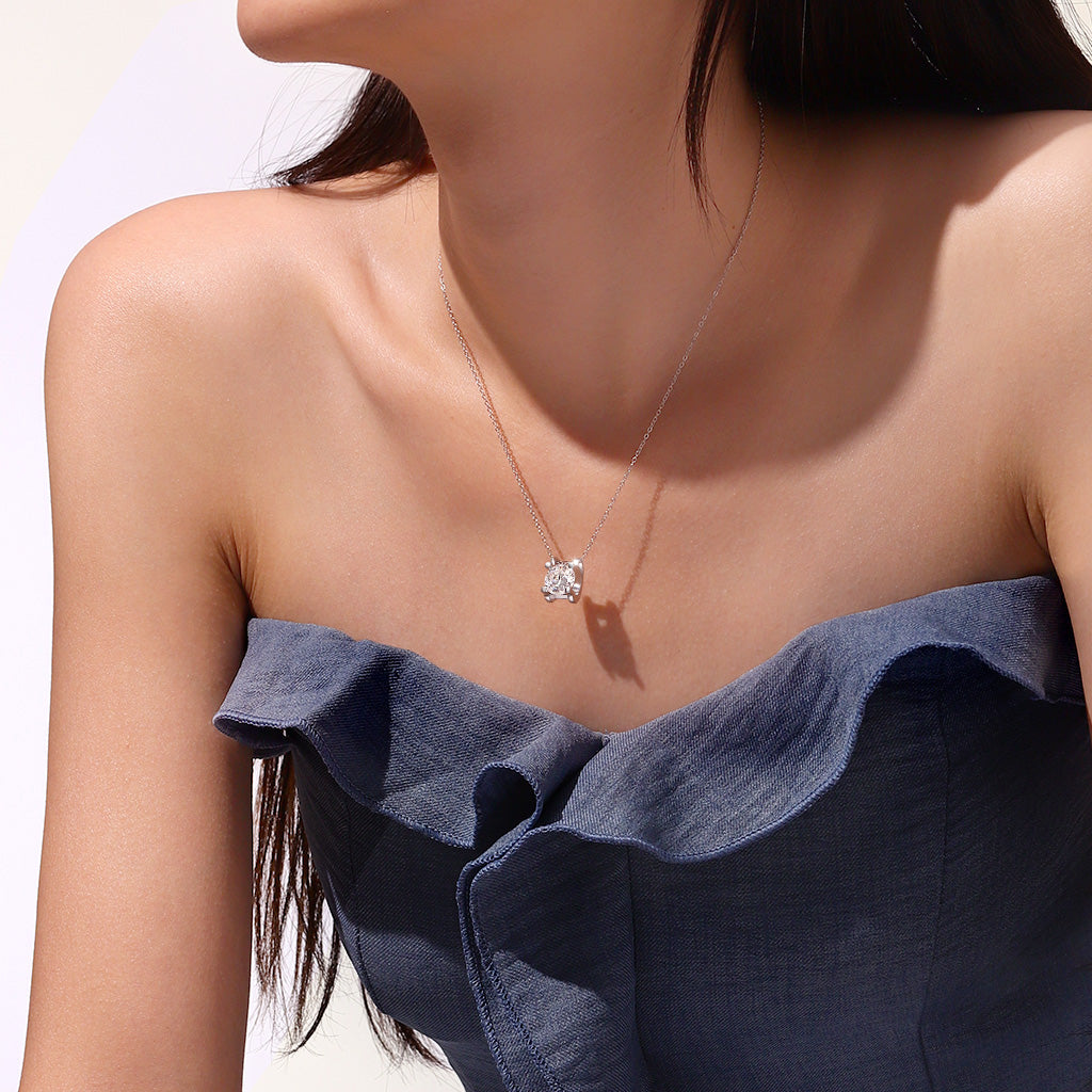 Gnoce Dazzling 1ct Round Cut VVS Moissanite Pendant Necklace_5