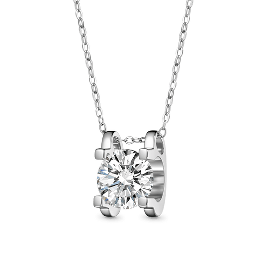 Gnoce Shiny 3CT Round VVS Moissanite Solitaire Necklace_1