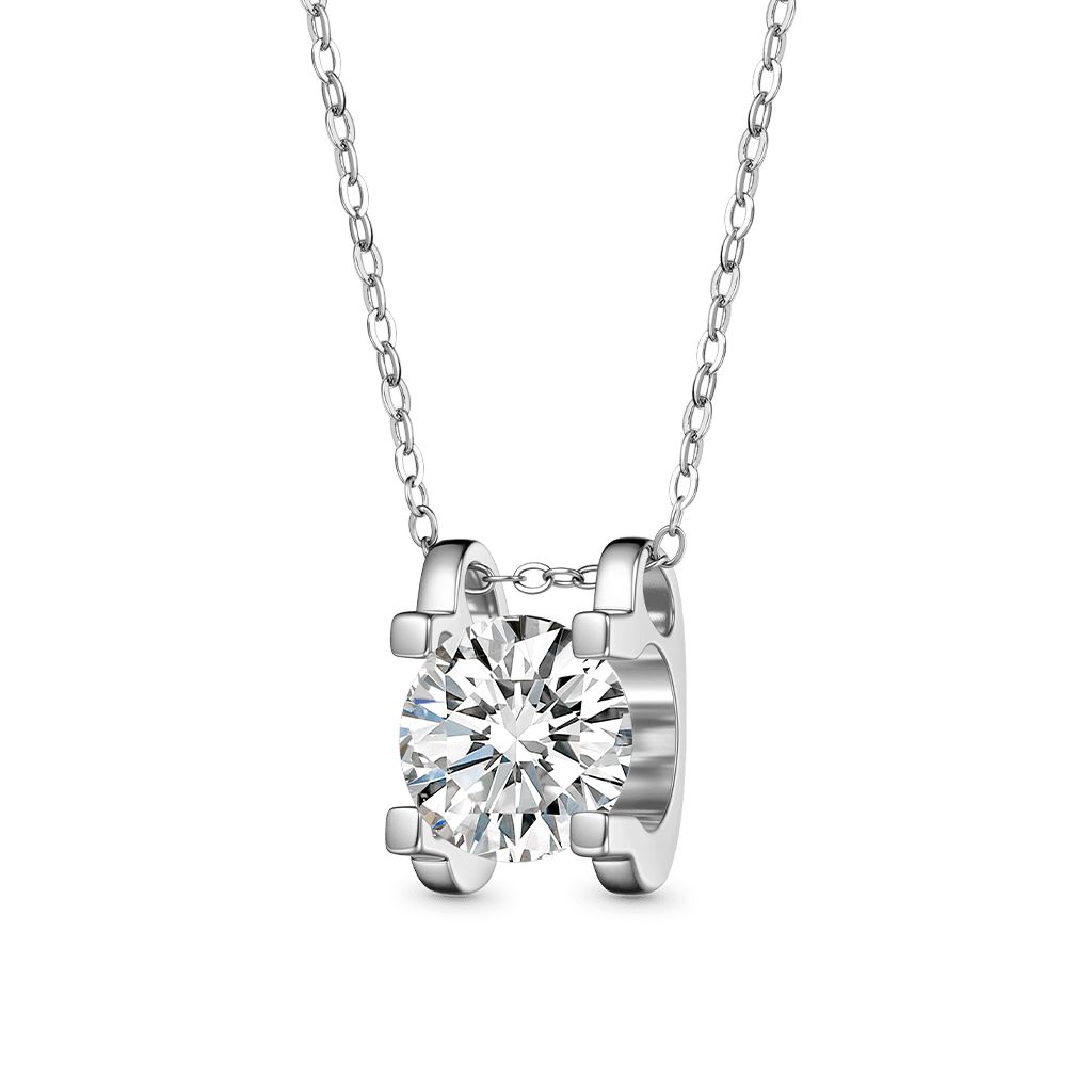 Gnoce Shiny 3CT Round VVS Moissanite Solitaire Necklace_1