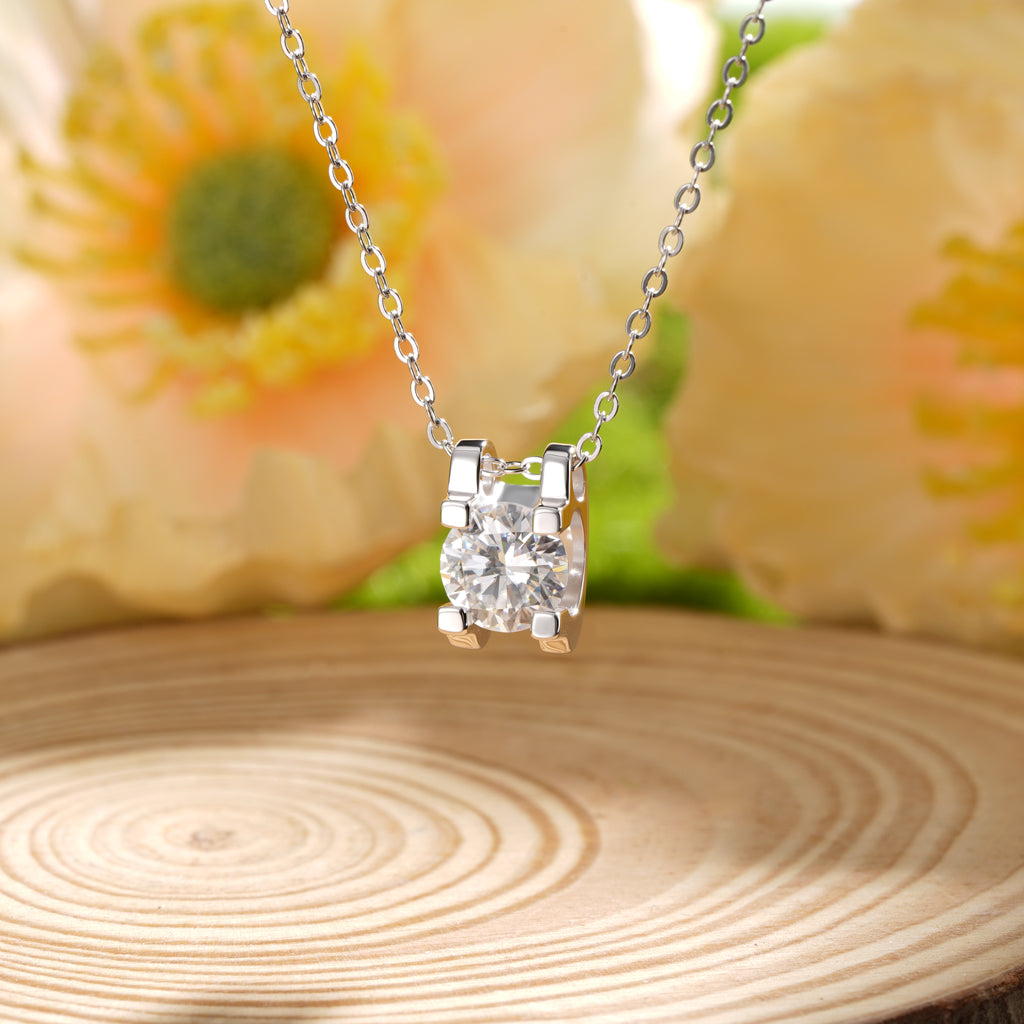 Gnoce Shiny 3CT Round VVS Moissanite Solitaire Necklace_4
