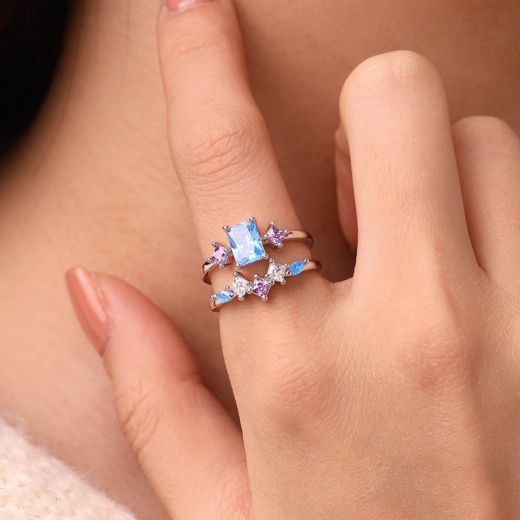 Gnoce Rectangular-cut Aquamarine Multicolor Sapphire Wedding Ring Set_5
