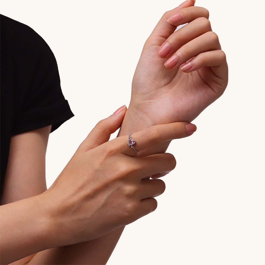 Gnoce Daughter Heart Birthstone Adjustable Chain Ring_6