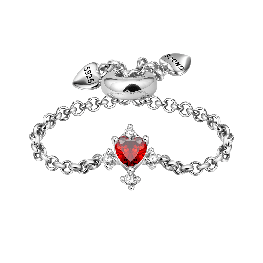 Gnoce Heart Birthstone Adjustable Chain Ring_2