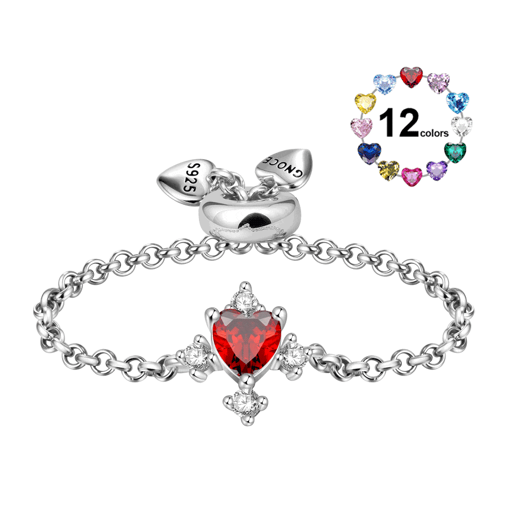 Gnoce Heart Birthstone Adjustable Chain Ring_1