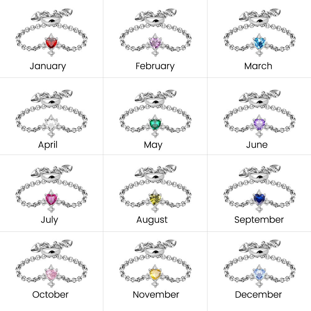 Gnoce Heart Birthstone Adjustable Chain Ring_3