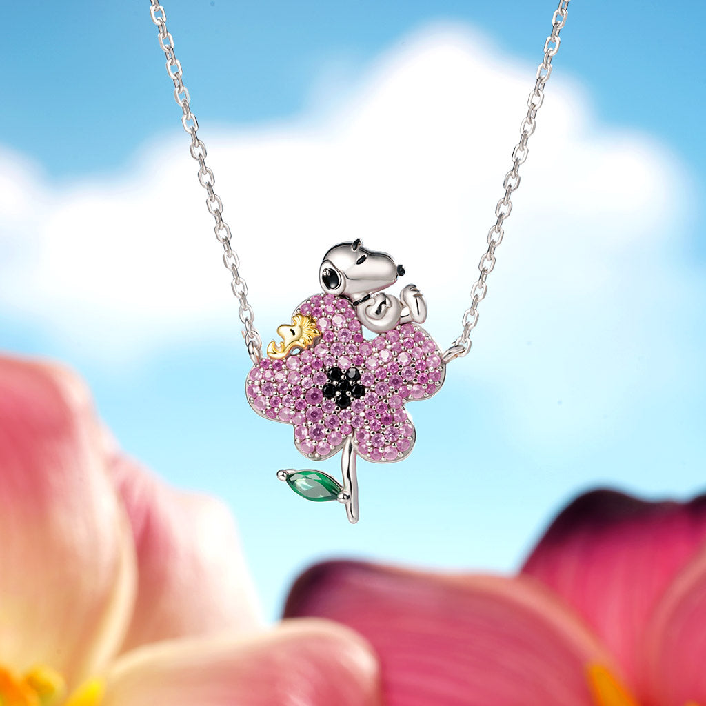 Gnoce Peanuts Snoopy Nature Flower Diamond Necklace_5