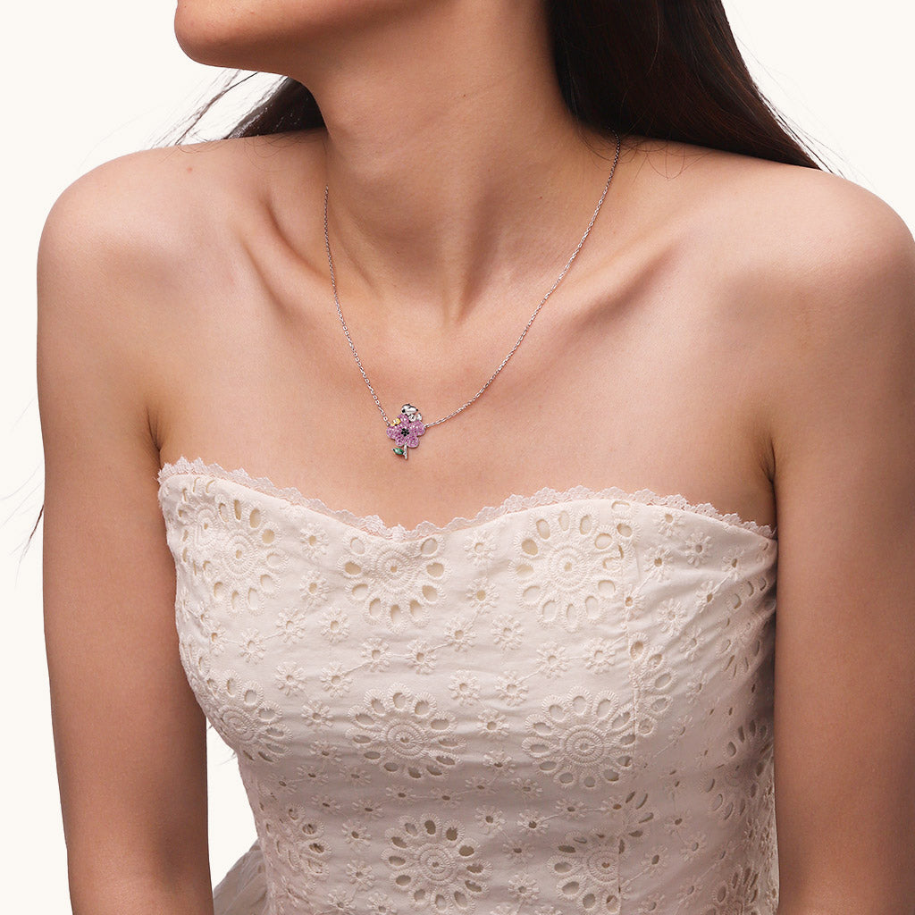 Gnoce Peanuts Snoopy Nature Flower Diamond Necklace_6