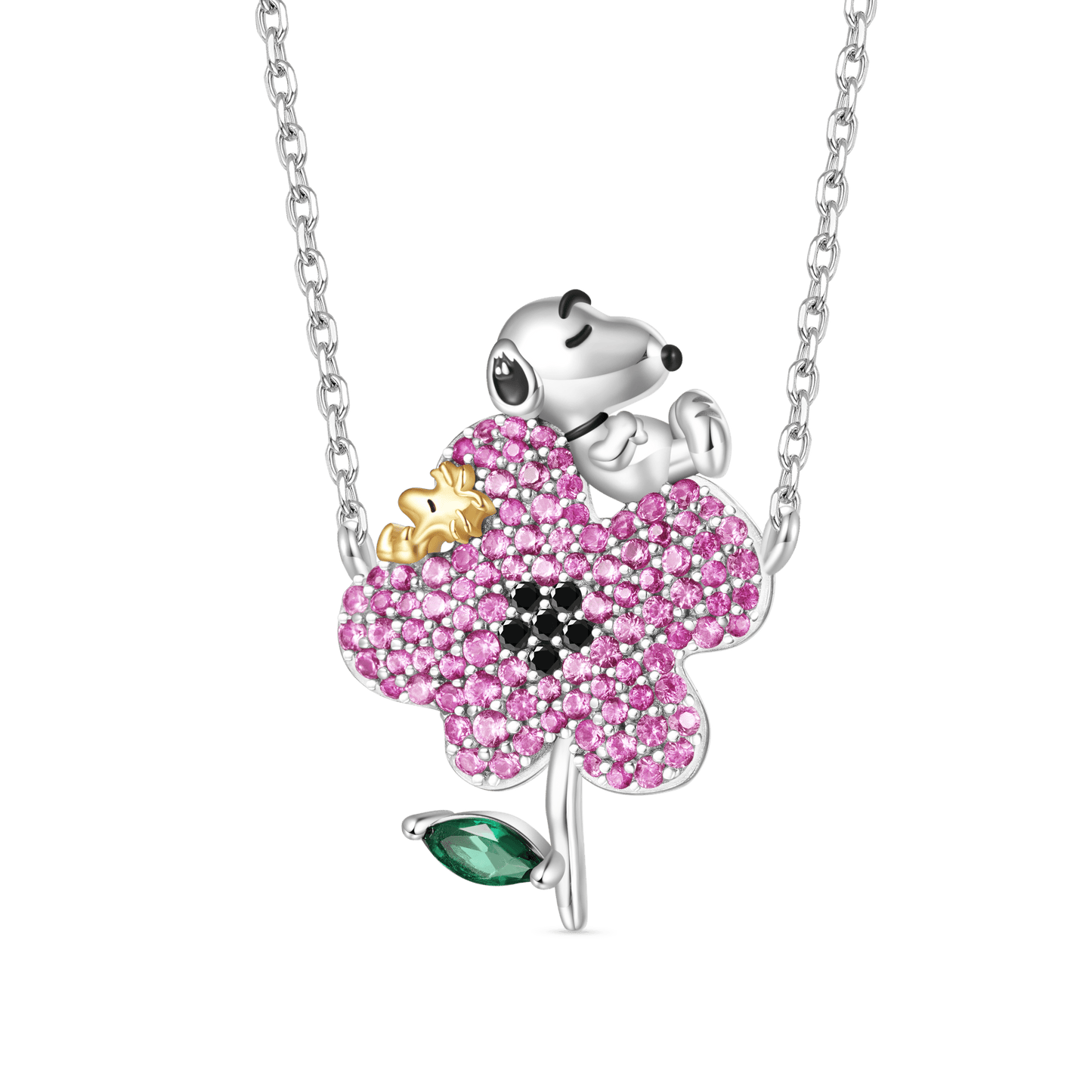Gnoce Peanuts Snoopy Nature Flower Diamond Necklace_1