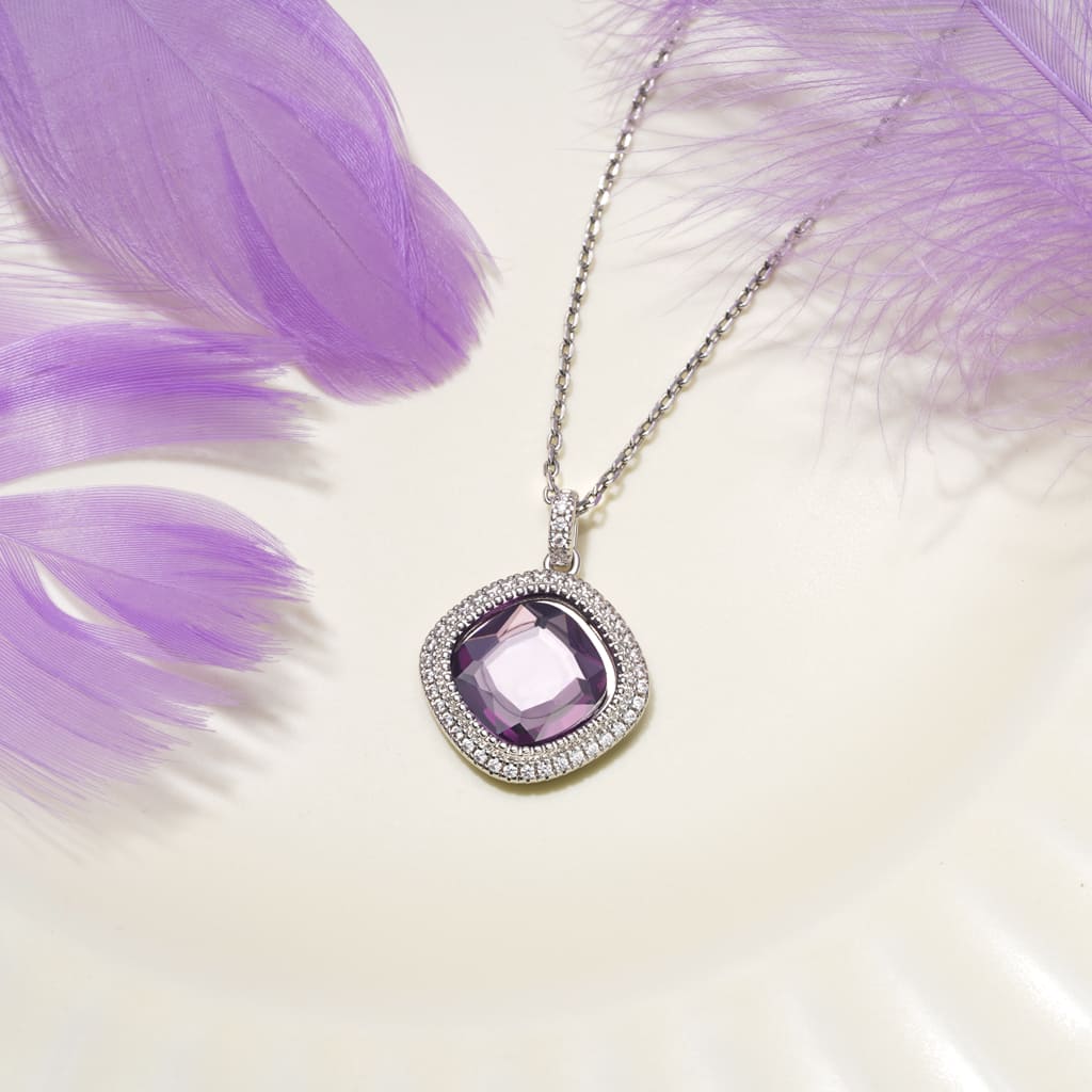 Gnoce Deep Violet-purple Diamond Pendant Necklace_4
