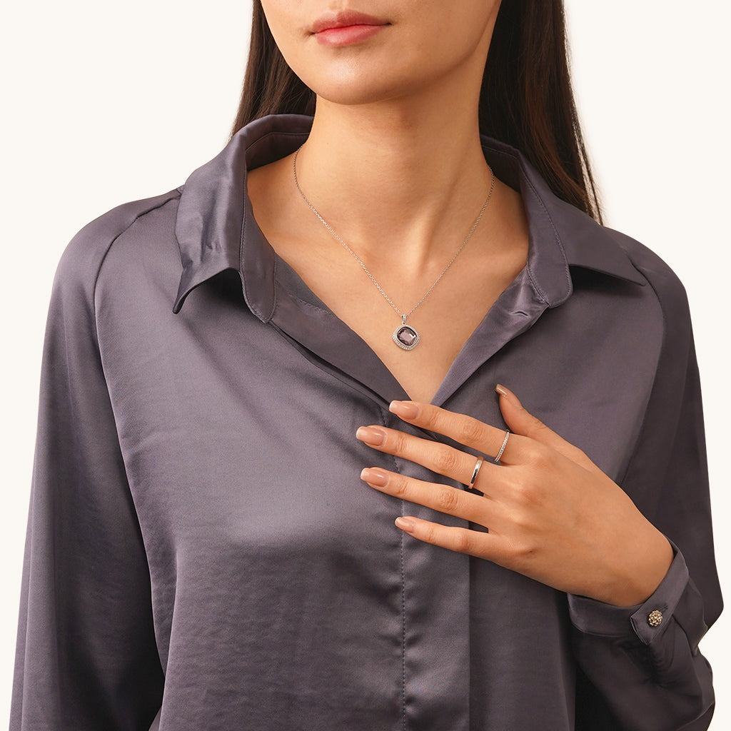 Gnoce Deep Violet-purple Diamond Pendant Necklace_5