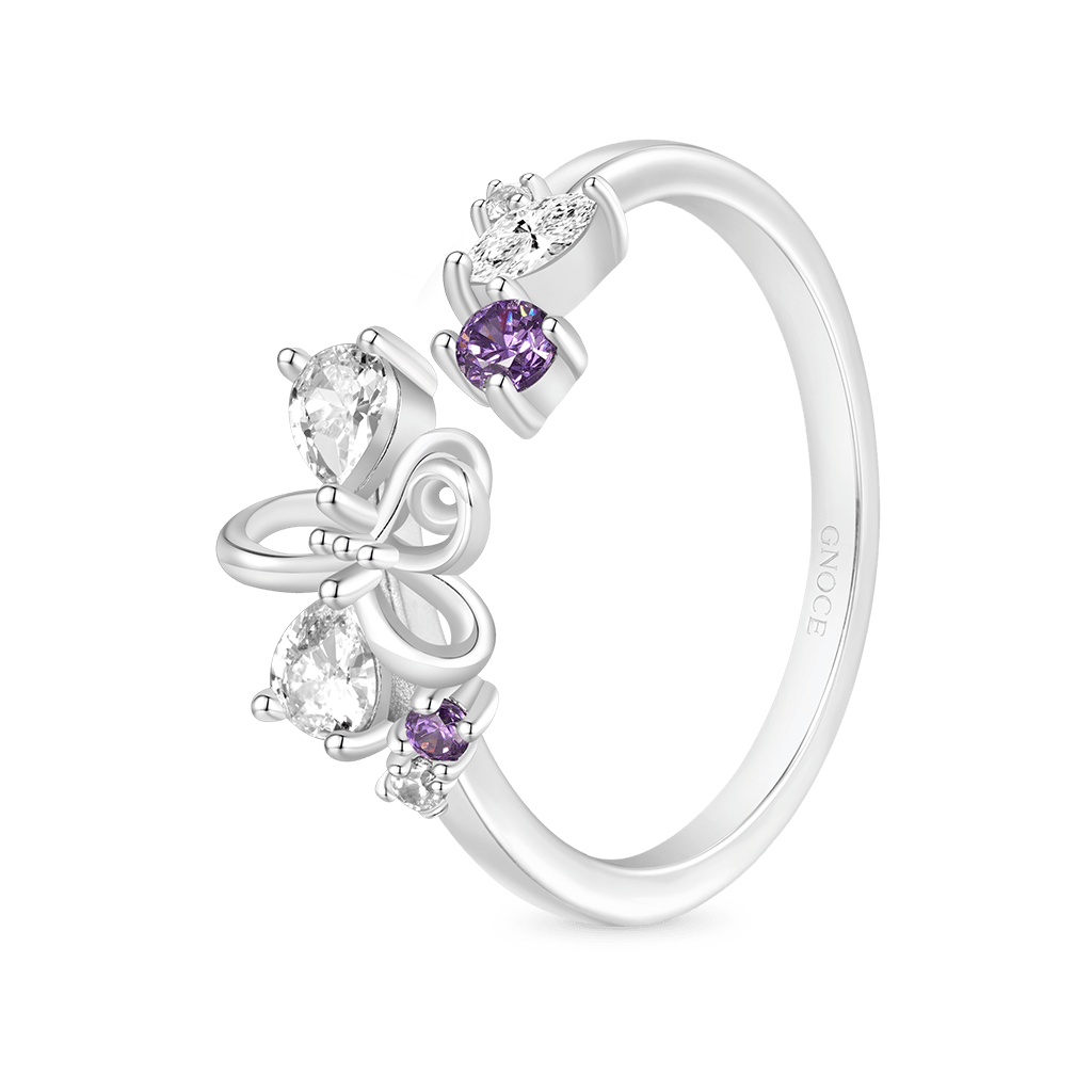 Gnoce White Purple Zircon Inlaid Flower Open Ring_2