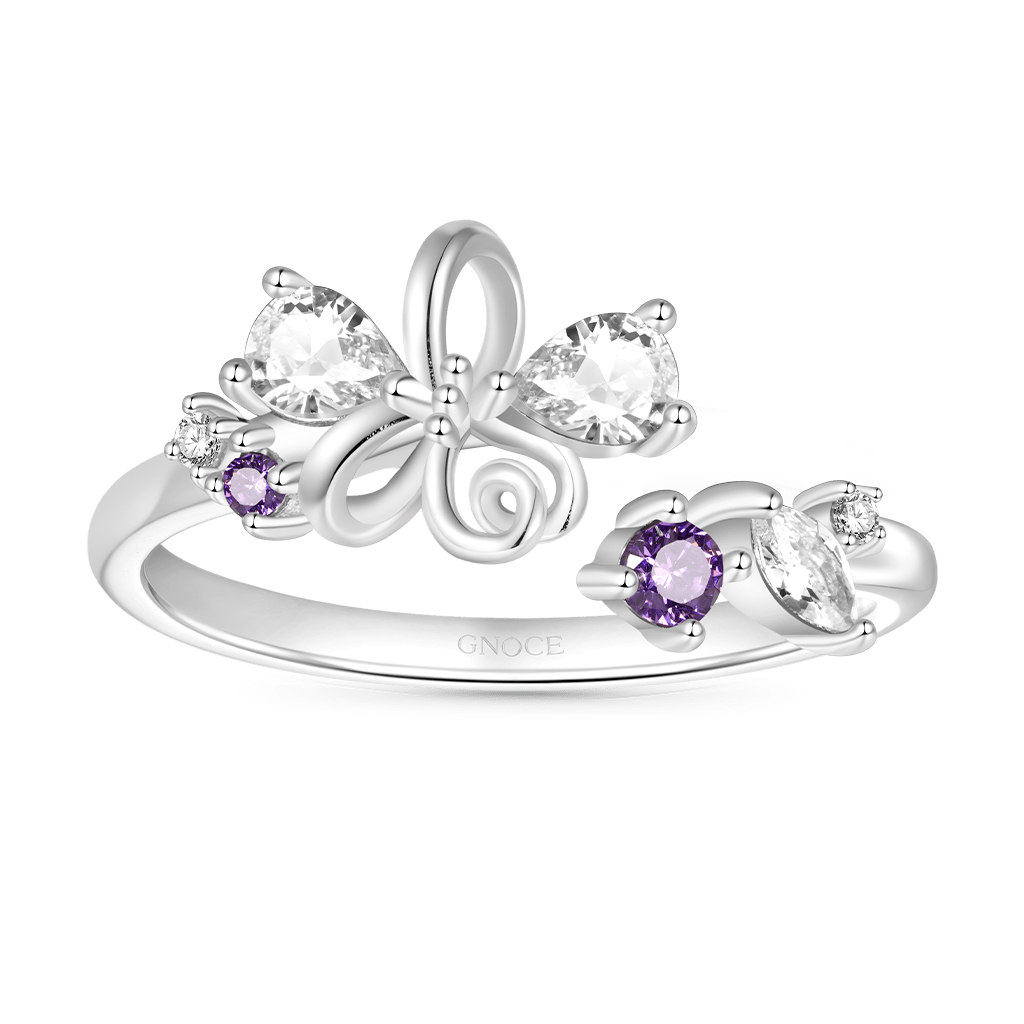 Gnoce White Purple Zircon Inlaid Flower Open Ring_1