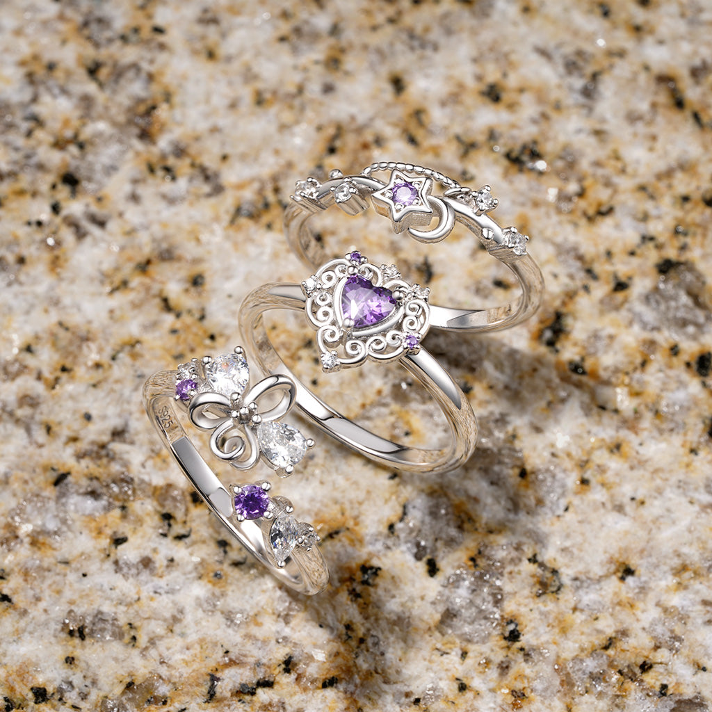Gnoce White Purple Zircon Inlaid Flower Open Ring_3