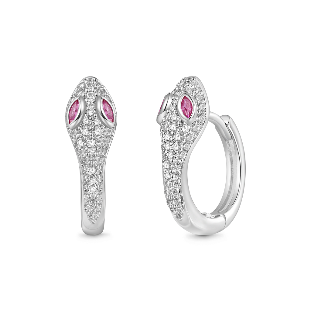Gnoce White Diamond Snake Huggie Hoop Earrings_2