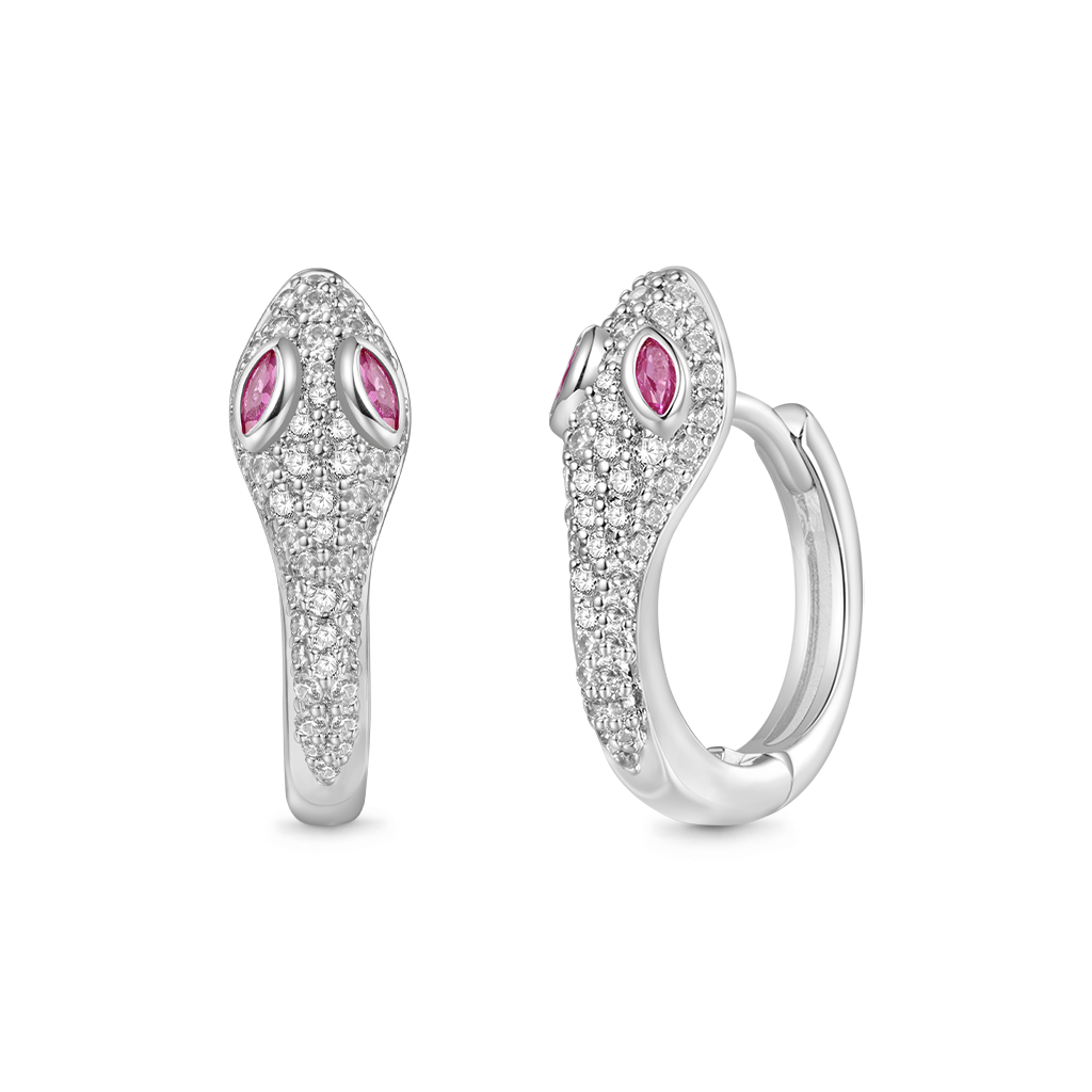 Gnoce White Diamond Snake Huggie Hoop Earrings_2