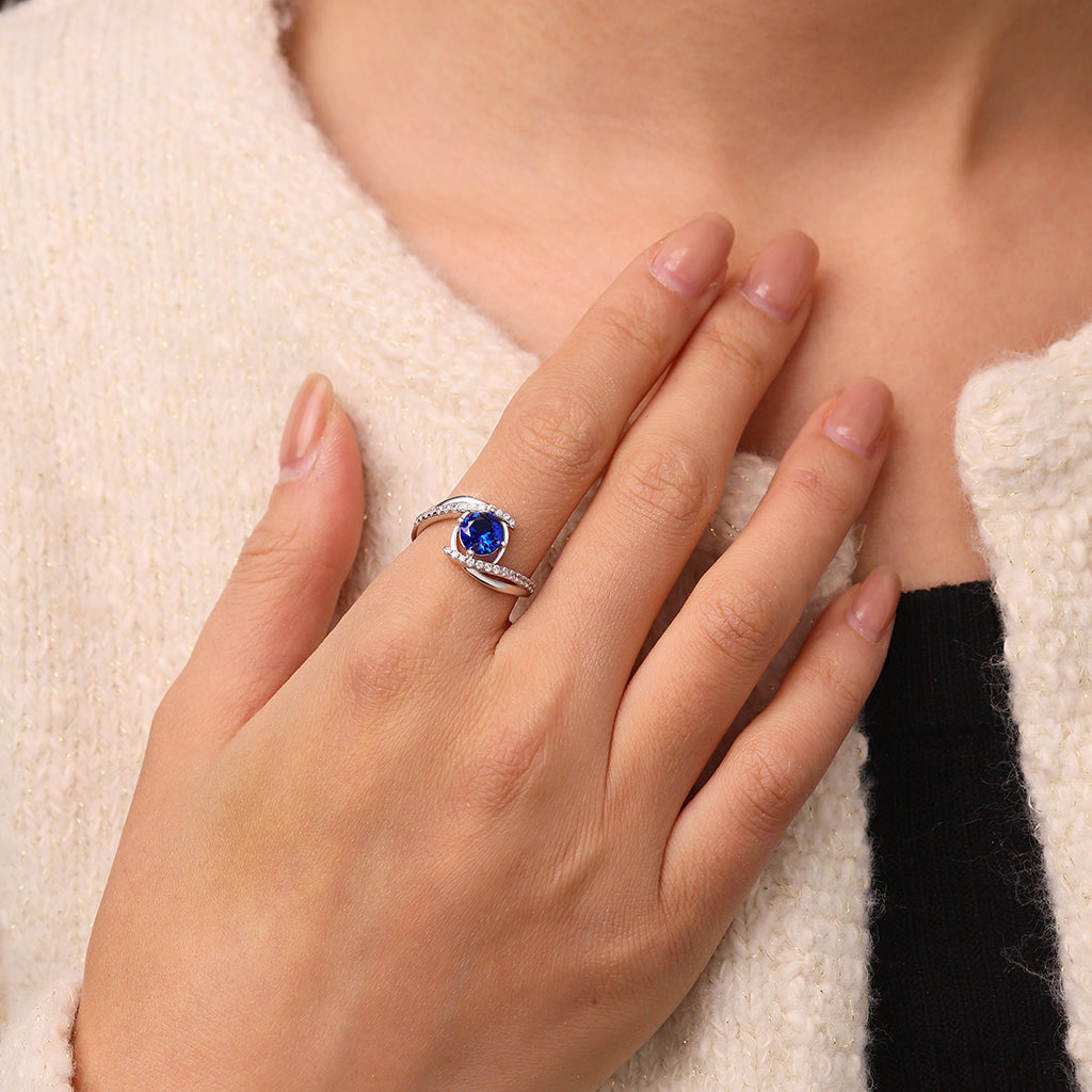 Gnoce Vintage Blue Zircon Birthstone Engagement Ring_6